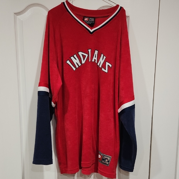 Red and Navy Cooperstown Collection Cleveland Indians Long Sleeve Sweatshirt - Picture 1 of 5